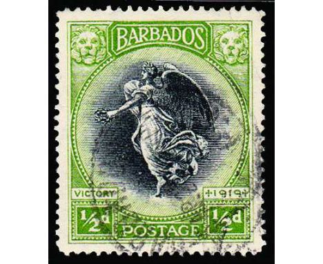 1920-21 Watermark Multi Crown Victory ½d black and bright yellow-green variety 'A of CA missing from watermark' (SG 202b) use