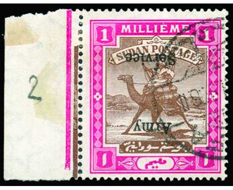 Army Service: 1906-11 watermark star and crescent 1m brown and carmine (12mm spacing), error overprint inverted (SG A6b) with