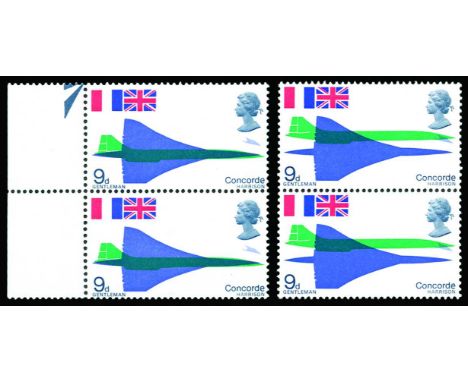 1969 First Flight of Concorde 9d, vertical pair showing a striking 4mm vertical shift of emerald (Pierron F355CSb), with norm