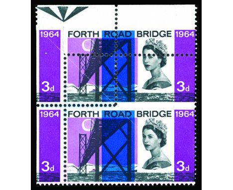 1964 Opening of Forth Road Bridge 3d, (SG 659var), vertical upper pair showing an extensive misperforation caused by diagonal