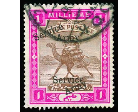 Army Service: 1906-11 watermark star and crescent 1m brown and carmine (12mm spacing), error overprint double, one diagonal (