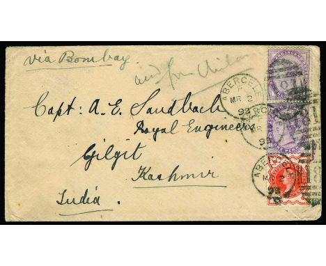 The 'Sandbach' Correspondence (Gilgit Agency): 1893 January 12 and March 2 envelopes addressed to Capt A. E. Sandbach at Gilg