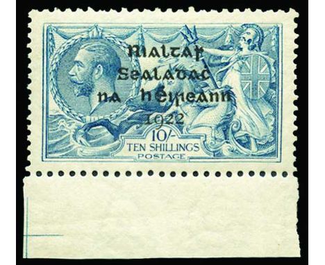 1922 Dollard 10s dull grey-blue (SG 21) u/m from the foot of the sheet, couple of shortish perfs at top otherwise fine, cat £