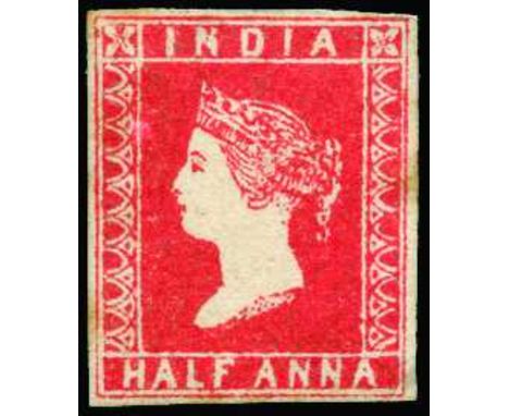 Design First Adopted for the Stamp: 1854 (1 April) ½a deep vermilion with 9½ 'arches', imperforate with part "Coat of Arms" w