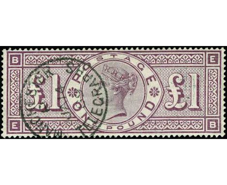 1888 Watermark Three Orbs £1 brown-lilac (SG 186) lettered "EB", light surface scuffing, otherwise very fine used with almost