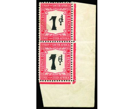Postage Dues: 1914 D.L.R. typo ptg, 1d black and scarlet, lower right corner vertical pair, error black printing double (SG D