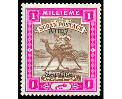 Army Service: 1906-11 Watermark star and crescent 1m brown and carmine, 14mm spacing (SG A5), trivial corner bend, large part