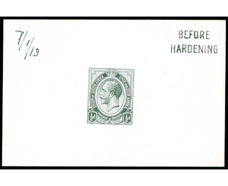 1913-24 ½d, die proof in black on glazed card, 92mm x 60mm, h/s 'BEFORE/ HARDENING' and dated '7/1/13' in manuscript, fine an