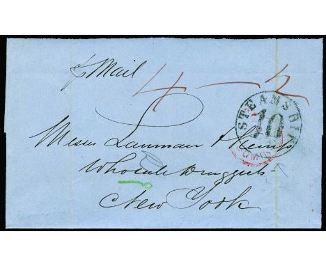 1867 March 14, entire letter from Dominica to New York, USA, bearing fair 'PAID/AT/DOMINICA'' crowned circle in red (SG CC1),