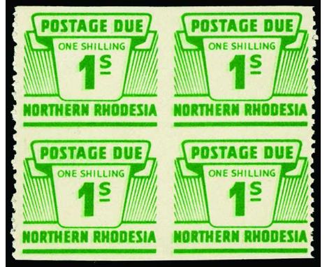 Postage Dues:1963 1s light emerald, block of 4 imperforate horizontal and imperforate between vertical (SG D10b), fresh u/m, 