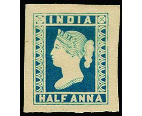 1894(?) ½a lithographic transfer in blue on thin yellowish unwatermarked paper, "E" of "SPECIMEN" printed on reverse (Spence 