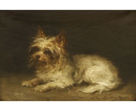 Louis Eugène Lambert (French, 1825-1900)PORTRAIT OF A TERRIERSigned l.r., oil on canvas27 x 35cm
