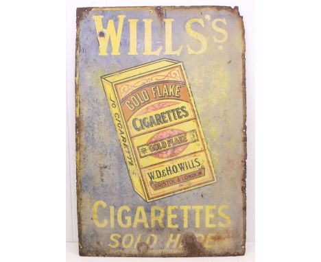Wills: A rectangular pictorial enamel sign, 'Wills's Cigarettes Sold Here', original, in need of restoration, some rust damag