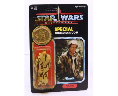 Star Wars: A Star Wars: The Power of the Force, Kenner, Han Solo (in Trench Coat), 1984, 92 card back, carded. unpunched, bub