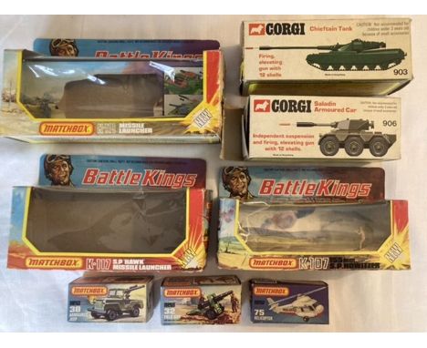 Diecast: A collection of Matchbox and Corgi empty boxes: Battle Kings K-111 missile launcher with original figures still insi