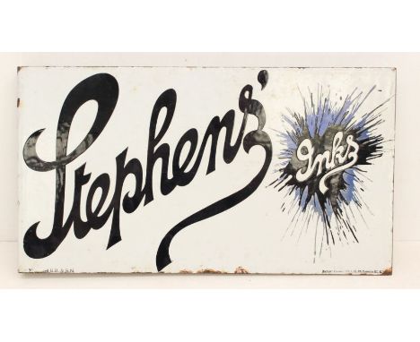 Advertising: A 'Stephens' Inks', double-sided original enamel sign with side wall mount. The reverse 'Stationer and Newsagent