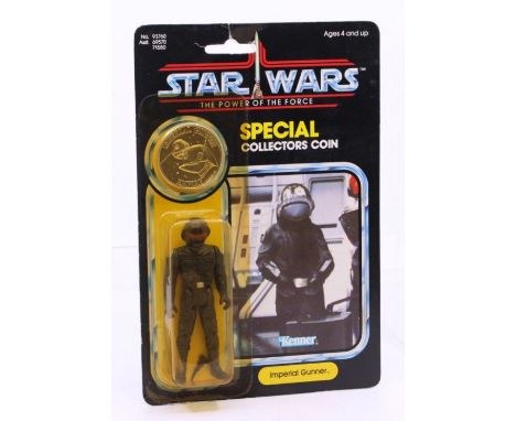 Star Wars: A Star Wars: The Power of the Force, Kenner, Imperial Gunner, 1984, 92 card back, carded. punched, bubble is yello