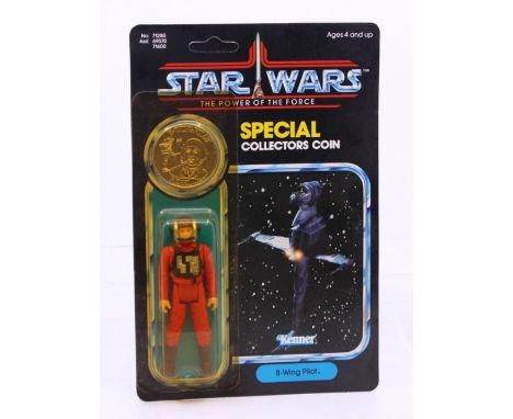 Star Wars: A Star Wars: The Power of the Force, Kenner, B-Wing Pilot, 1984, 92 card back, carded. unpunched, Bubble is yellow