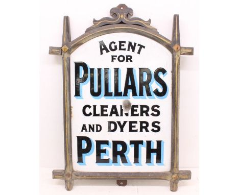 Advertising: A 'Pullars', original enamel sign, 'Agent for Pullars Cleaners and Dyers Perth', in shaped Arts and Crafts style
