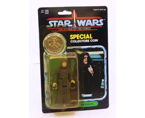 Star Wars: A Star Wars: The Power of the Force, Kenner, The Emperor, 1984, 92 card back, carded. punched, bubble is yellowed,