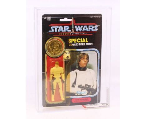 Star Wars: A Star Wars: The Power of the Force, Kenner, Luke Skywalker (Imperial Stormtrooper Outfit), 1985, 92 card back, ca