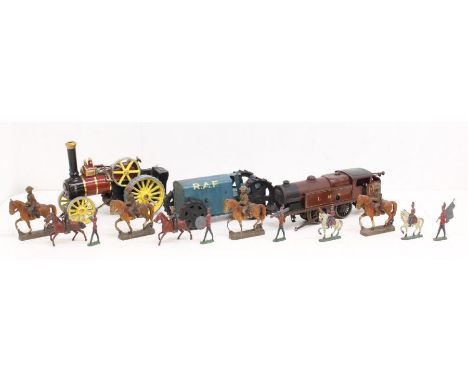 Collectables: A collection of assorted toys and collectables to include: Triang RAF blue tractor, Hornby O Gauge locomotive '