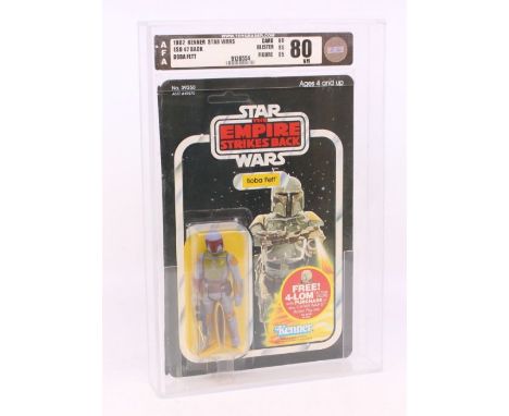 Star Wars: A Star Wars: The Empire Strikes Back, Kenner, Boba Fett, 1982, 47 card back, carded. unpunched, Graded AFA 80 NM, 