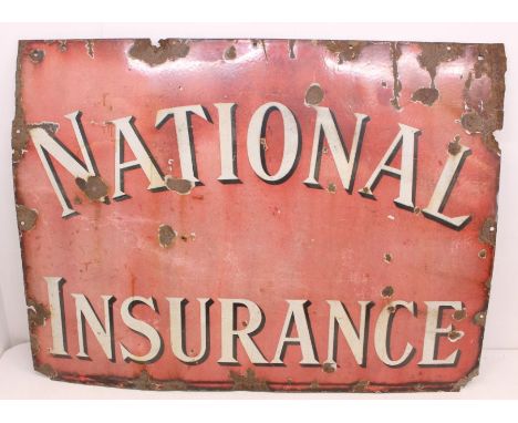 Advertising: A 'National Insurance', original enamel sign. General wear and rusting to sign. Measuring approx. 102cm x 78cm.