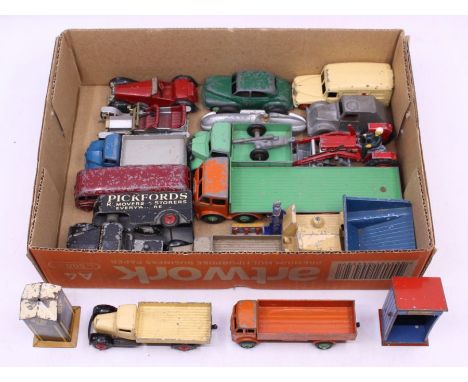 Diecast: A collection of assorted unboxed diecast vehicles to include: Dinky Toys: Ambulance, AA Phone Box, various commercia