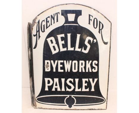 Advertising: An 'Agent for Bells' Dyeworks Paisley', double-sided original enamel sign with side wall mount. General wear and
