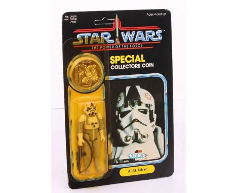Star Wars: A Star Wars: The Power of the Force, Kenner, AT-AT Driver, with Warok Ewok coin, 1984, 92 card back, carded. unpun