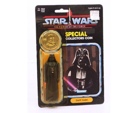 Star Wars: A Star Wars: The Power of the Force, Kenner, Darth Vader, 1984, 92 card back, carded. punched, bubble is yellowed,