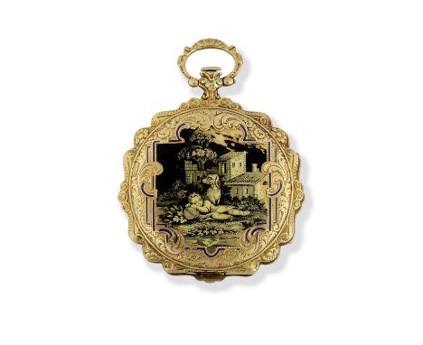 Le Roy, A Paris. A continental gold and enamel key wind unusual form open face pocket watchDate: Circa 1870Movement: Gilt cyl