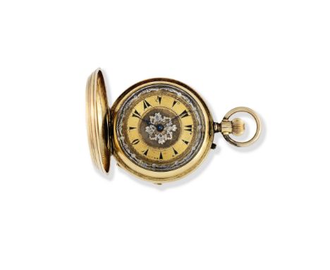 Meunier, Genève. A 14K gold keyless wind full hunter pocket watchDate: Circa 1900Movement: Swiss lever, cut and compensated b