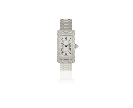 Cartier. A lady's 18K white gold and diamond set quartz rectangular bracelet watchModel: Tank AmericaineReference: 2489Date: 