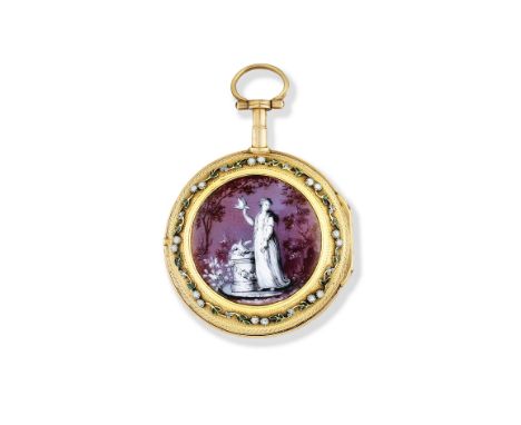 Vauchez A Paris. A continental gold key wind pocket watch with enamel decorationDate: Circa 1780Movement: Gilt full plate fus