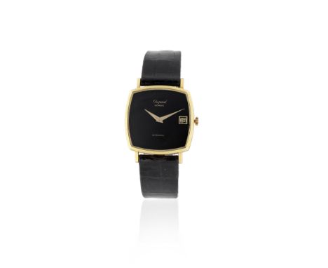 Chopard. An 18K gold automatic calendar cushion form wristwatch with onyx dialReference: 2053 1Date: Purchased 24th June 1974