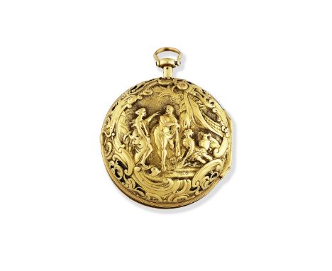 Thomas Tompion, London. A fine and rare gold key wind repoussé quarter repeating pair case pocket watchDate: Inner Case Londo