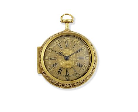 Andrew Dunlop. A fine early 18th century gold repoussé repeating pair case pocket watchDate: Circa 1720Movement: Gilt full pl