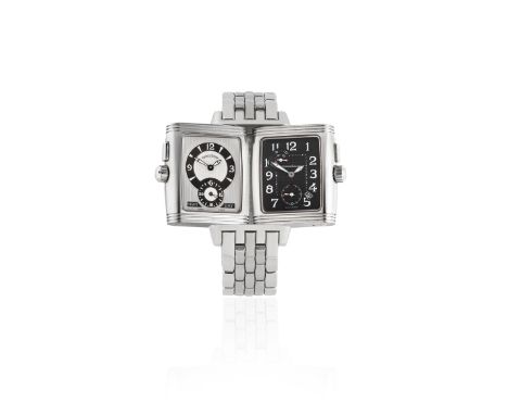 Jaeger-LeCoultre. A stainless steel manual wind calendar reversible rectangular bracelet watch with 24 hour indicationModel: 
