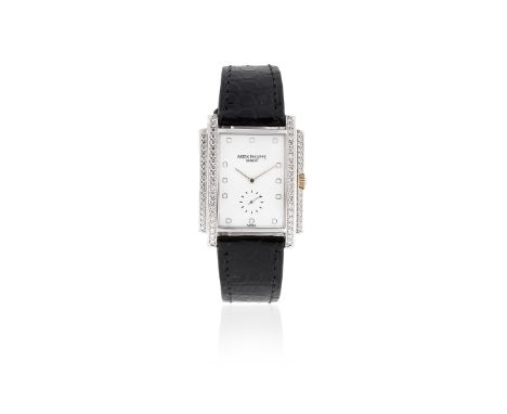 Patek Philippe. An 18K white gold and diamond set manual wind rectangular wristwatchModel: GondoloReference: 5025G-001Date: M