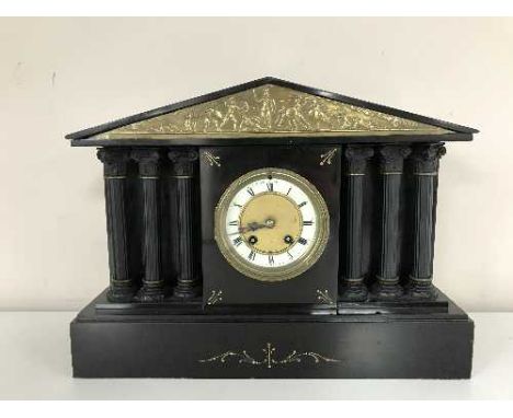 A Victorian slate mantel clock 