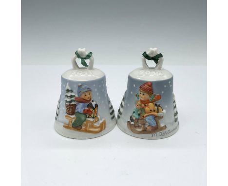 This pair includes Annual Bells-Ride into Christmas from 2011 and 2012. Hummel backstamp. This item has its original box whic