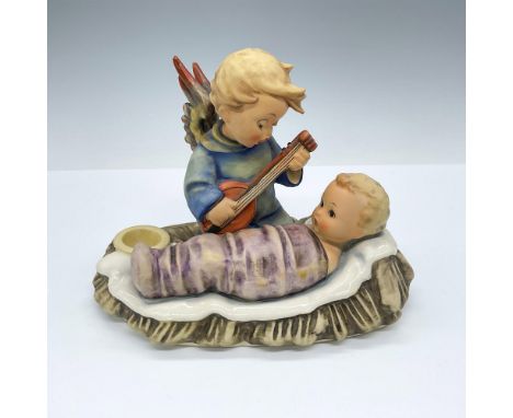 This large figurine/candle holder depicts a cherub playing a lute and serenading a baby (possibly Jesus) in a cradle. TMK#6. 