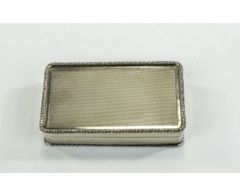 Aspreys of London Very Fine Silver Snuff Box with Gilt Interior, Bright Cut Panels with Crusted Border. Hallmark Birmingham 1