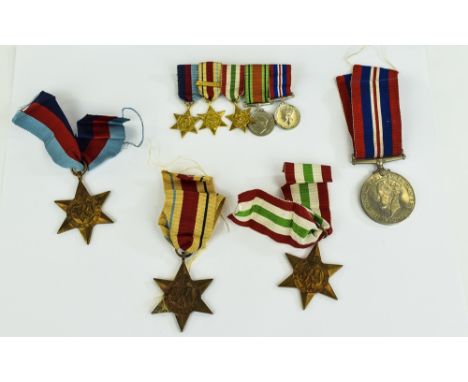 WW2 Interest Group Of Four Medals, Africa, Italy & 1939/45 Star + War Medal Together With A Group Of Five Miniature Medals