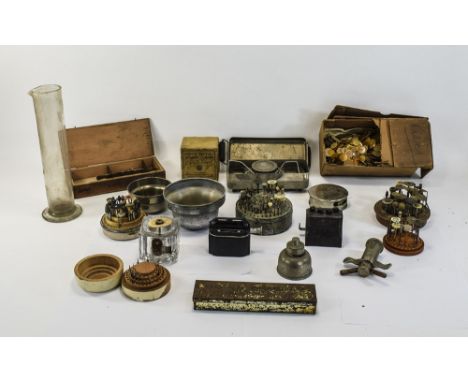 Dentistry Interest Collection Of  Instruments And Associated Items, Chemical Bottle, Scalpels, Ash's Spirit Lamp No 3, Wooden