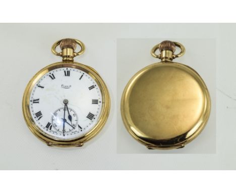 Limit - Pre 1920's Gold Plated Open Faced Pocket Watch, In Excellent Condition and Working Order, Features a White Porcelain 