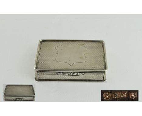 Nathaniel Mills Nice Quality Retangled Shaped Silver Snuff Box with Gilt Interior. Hallmark Birmingham 1825, Maker N.M ( Nath