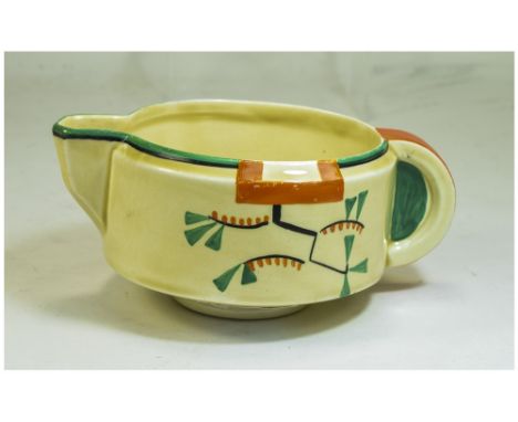 Clarice Cliff Hand Painted Art Deco Jug, Abstract ' Ravel ' Design. c.1929. Height 3 Inches, Diameter 6.25 Inches. Good Condi